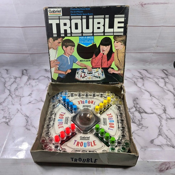 Vintage Gabriel Trouble Game Pop-O-Matic Board Game - 2-4 Players Ages 8+ - Picture 1 of 6